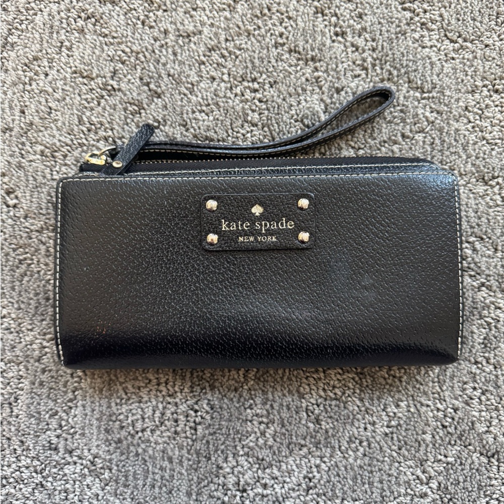 Kate Spade organized wristlet in black polka dot inside
